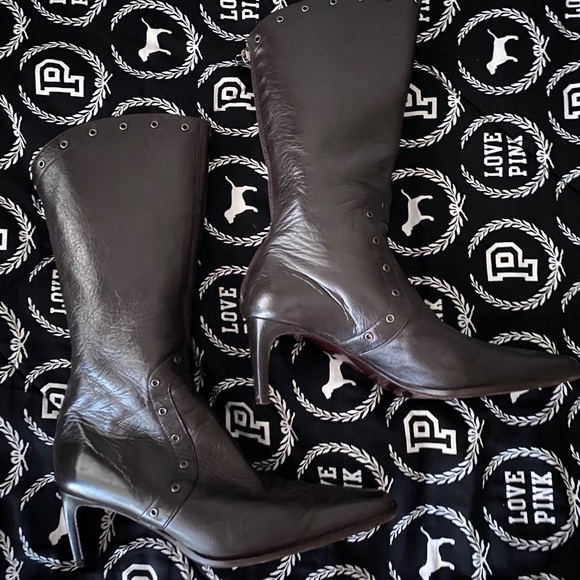 Prevata Brown Leather Studded Mid-Calf Boots Italy - Picture 9 of 9